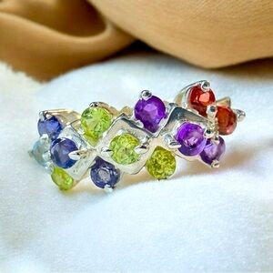 Tanzanite|Topaz|Peridot|Amethyst|Garnet Sterling Silver Cluster Ring